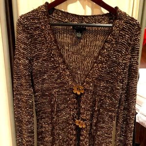BCBG light sweater brown tone w/ wooden buttons.